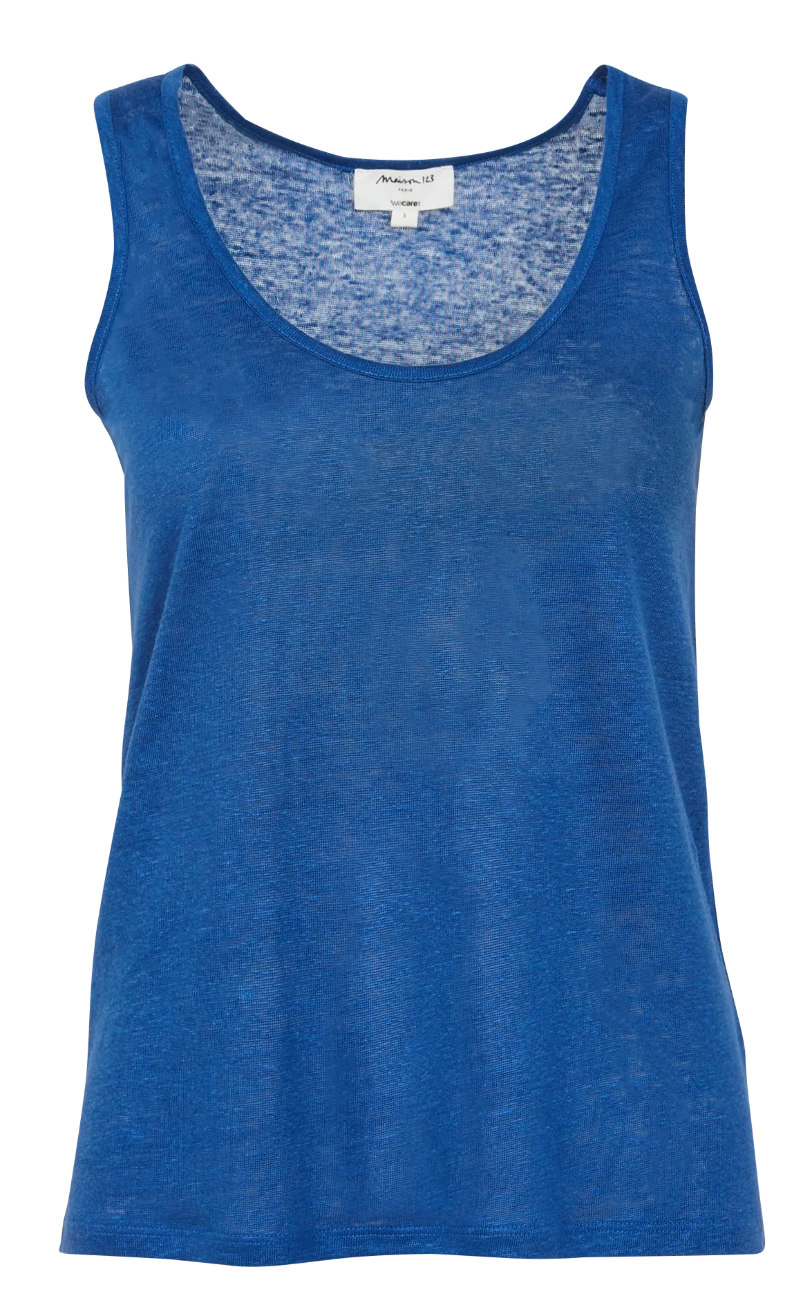 MAISON 123 DAPHNEE - Camiseta de lino con cuello redondo en azul