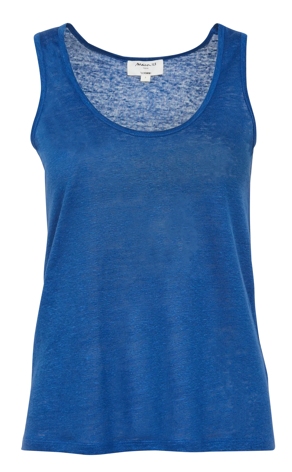 MAISON 123 DAPHNEE - Camiseta de lino con cuello redondo en azul