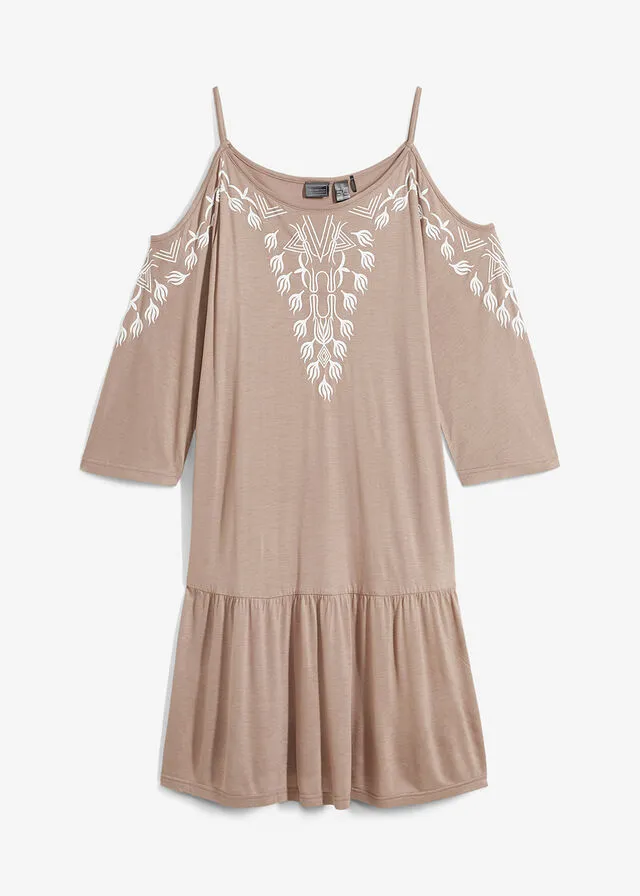 Vestido con aberturas para la playa Marrón grisáceo-blanco lana
